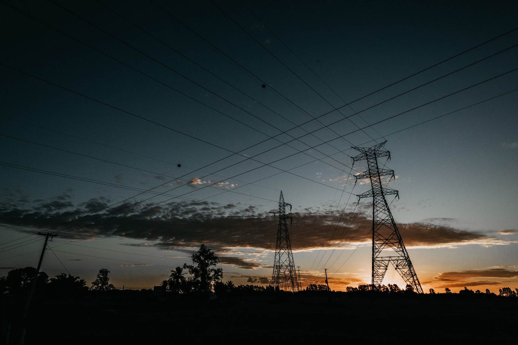 Power lines against the evening sky